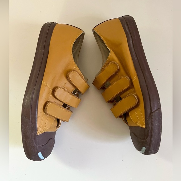 Jack Purcell Converse Leather Sneakers with straps US size 8 Gold Brown - Picture 2 of 15